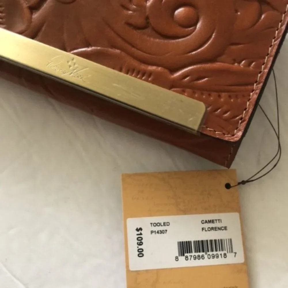 Patricia Nash Wallet Tooled Tri-fold Cametti Leather Florence Brown